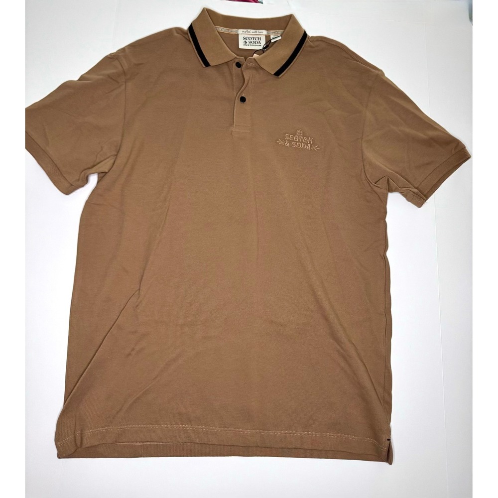 Scotch & Soda Mens Pique SS Polo Shirt Brown Mens Large SFA24VMT-10598 NWT
